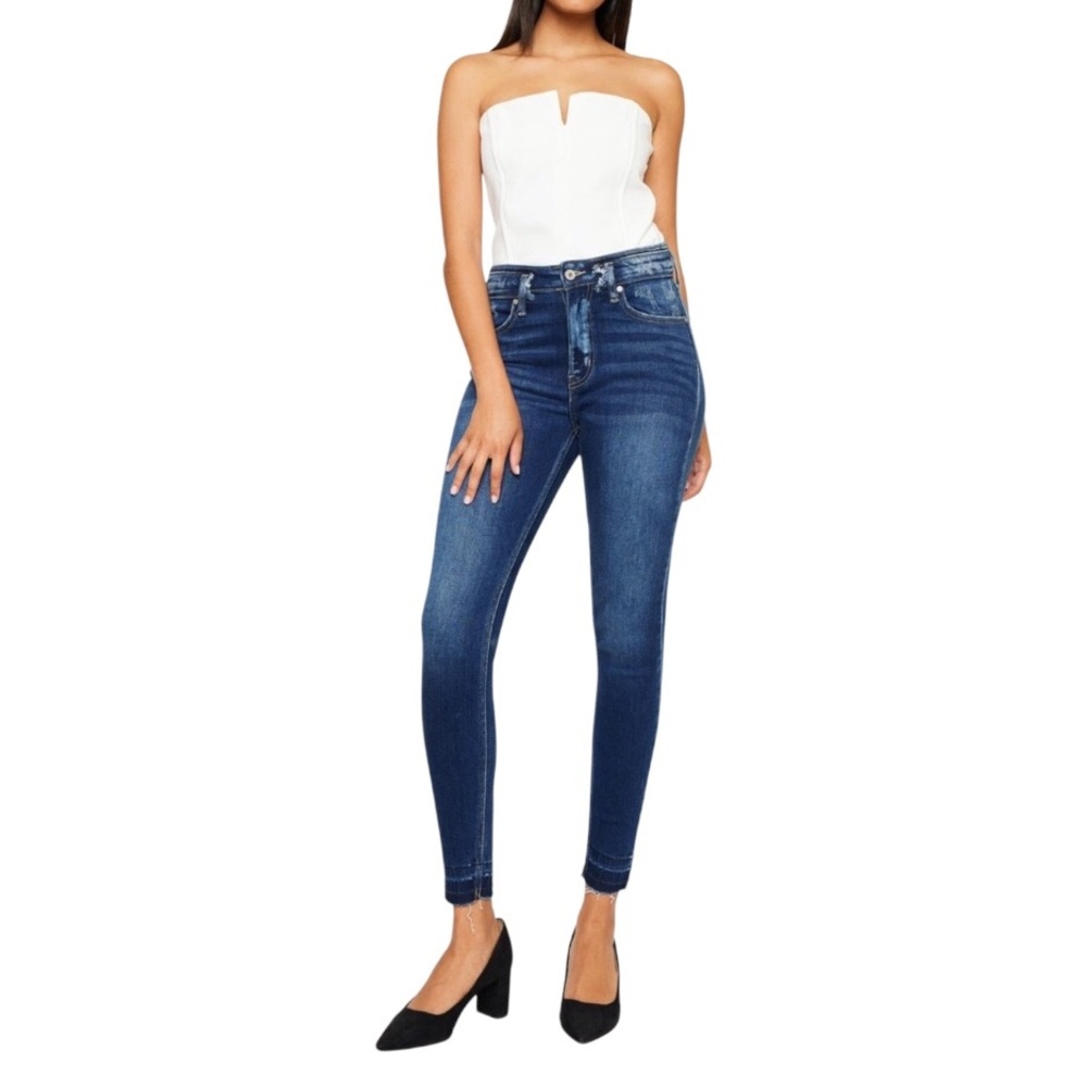 Kancan Cotton Blend Dark Wash Distress High Rise Ankle Skinny Jeans 13/30